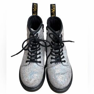 GIRLS' DR. MARTENS 1460 GREY DISCO CRINKLE BOOTS Sz 13
